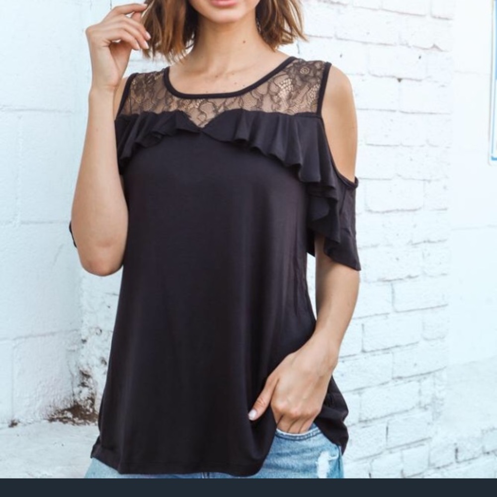 Black lace front off the shoulder top